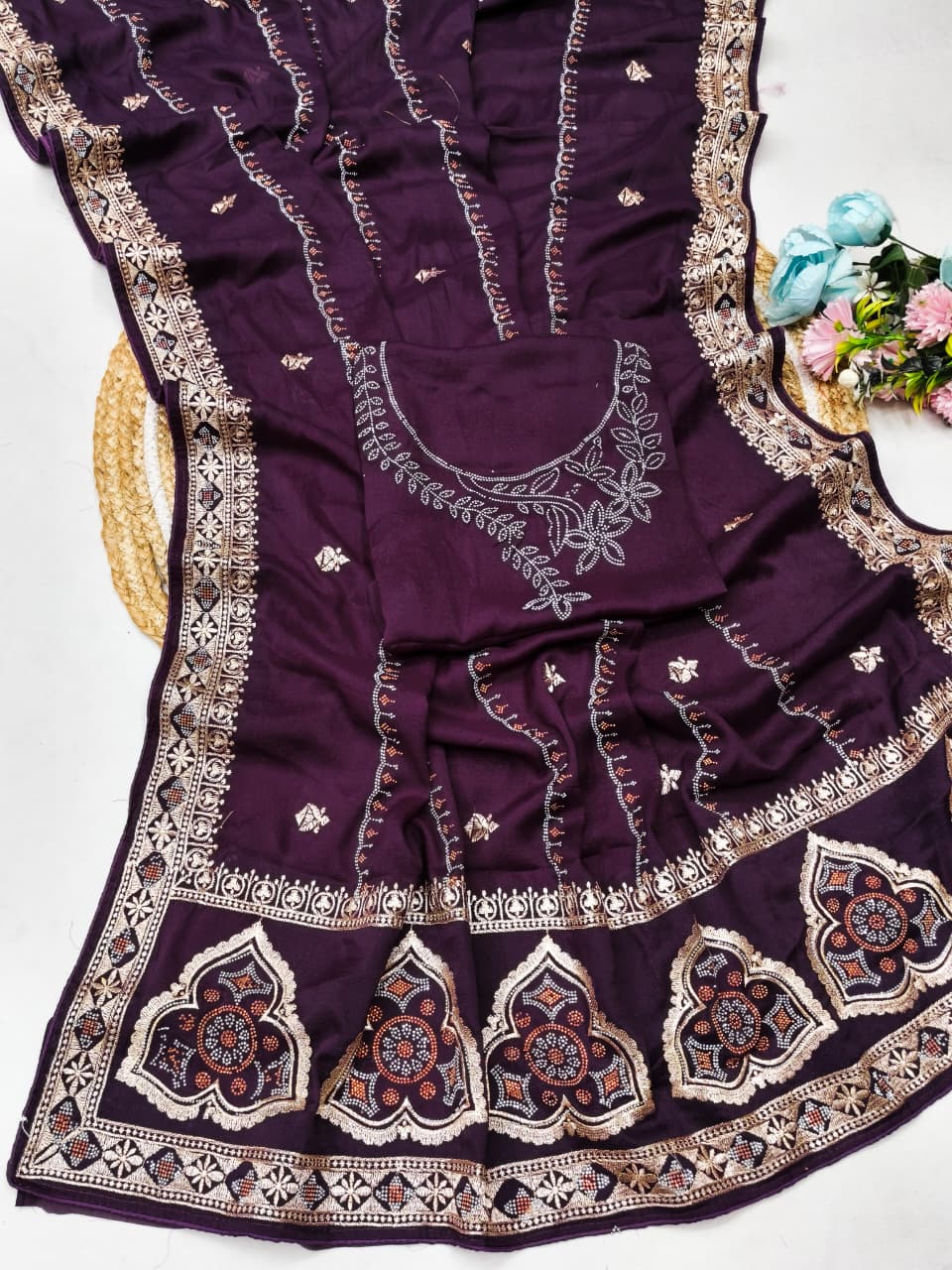 DF-SHREYA STAR GEORGETTE FABRIC SAREE WITH EMBROIDERY WORK WITH BEAUTIFUL DESIGN WITH MULTI COLOUR DMC SIROSKI WORK WITH BLOUSE