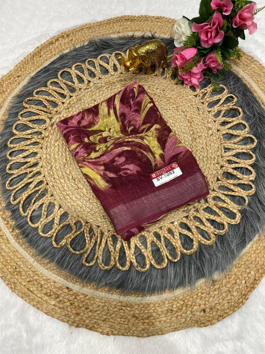 SV-8052 PREMIUM LINEN COTTON SAREE WITH RICH PALLU WITH BEAUTIFUL VIRAL PRINT SAREE WITH PALLU AND BLOUSE
