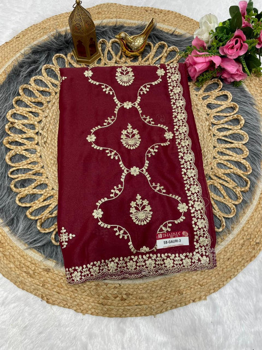 SB-GAURI-3 Premium star georgette saree with beautiful aari and embroidery work with pannel design with running work blouse
