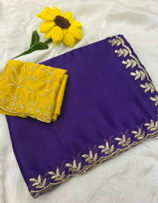 NN-2133 MOSS CHIFFON SAREE WITH BEAUTIFUL C-PALLU WORK WITH CONTRAST HEAVY EMBROIDERY WORK WITH CONRAST BLOUSE