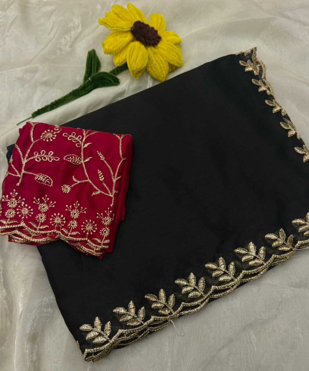 NN-2133 MOSS CHIFFON SAREE WITH BEAUTIFUL C-PALLU WORK WITH CONTRAST HEAVY EMBROIDERY WORK WITH CONRAST BLOUSE