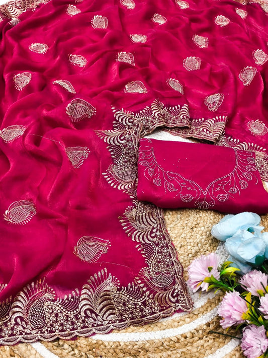 DF-ROHIT FENDI SAREE WITH MULTI COLOUR SIROSKI WITH EMBROIDERY WORK WITH SIROSKI BLOUSE