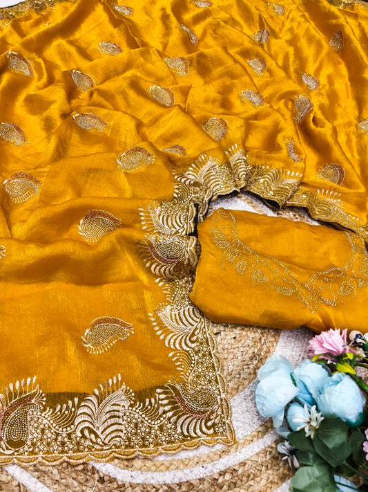 DF-ROHIT FENDI SAREE WITH MULTI COLOUR SIROSKI WITH EMBROIDERY WORK WITH SIROSKI BLOUSE