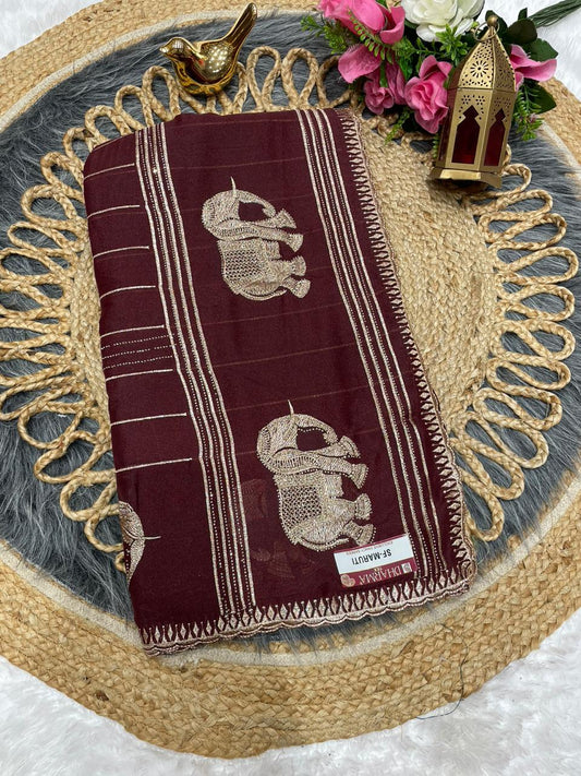SF-MARUTI STAR GEORGETTE SAREE WITH EMBROIDERY WORK WITH BEAUTIFUL DESIGN WITH GAJRAJ DESIGN WITH PALLU AND BORDER WITH TRENDING SAREE WITH HEAVY BLOUSE