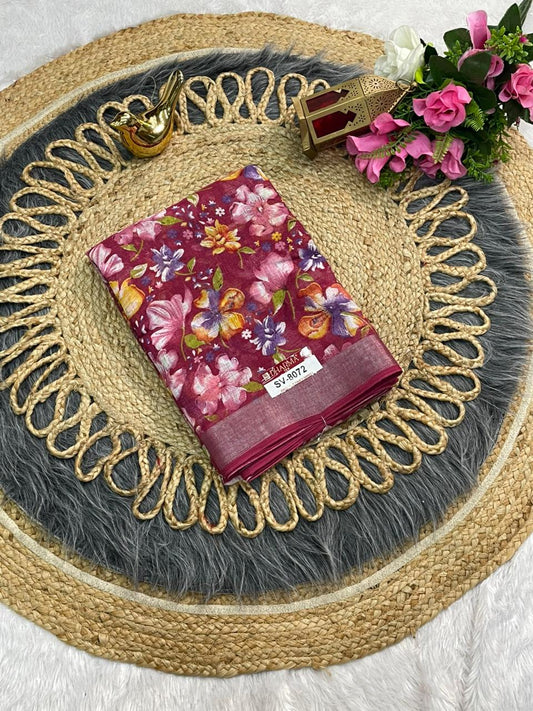 SV-8072 LINEN SAREE WITH LOVELY AND BEAUTIFUL DESIGN WITH BEAUTIFUL BLOUSE