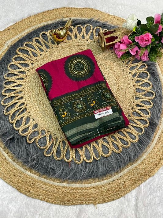 PRINT-3236 MAL COTTON SAREE WITH BEAUTIFUL RICH PALLU VIRAL BANDANI DESIGN WITH BLOUSE WITH 6.30 MTR CUT