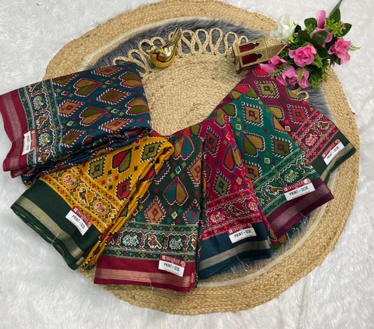 PRINT-3238 MAL COTTON SAREE WITH BEAUTIFUL PATOLA PRINT WITH FOIL WORK WITH CONTRAST BLOUSE 6.30 MTR CUT