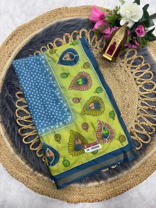 SB-PRERNA HEAVY MAL COTTON SAREE WITH BEAUTIFUL AARI WORK WITH DIGITAL PRINT BEAUTIFUL DESIGN WITH CONTRASY PALLU WITH BEAUTIFUL BLOUSE