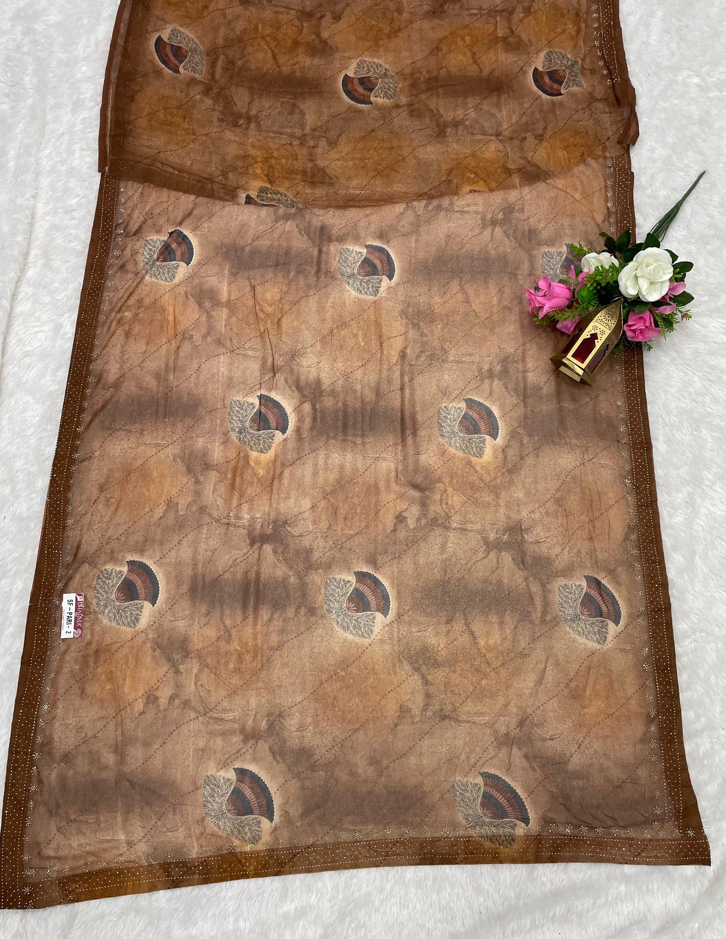 SF-PARI-2 PURE WEIGHTLESS SAREE WITH BEAUTIFUL FLORAL DESIGN WITH DMC SIROSKI BORDER WITH BLOUSE