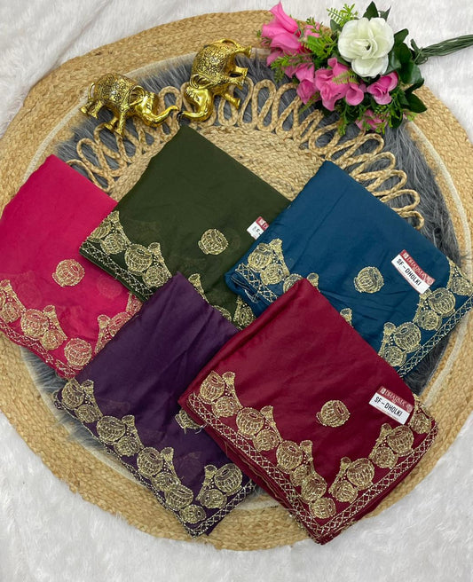 SF-DHOLKI STAR GEORGETTE SAREE WITH DAMRU DESIGN WITH EMBROIDERY WORK WITH HANDWORK ALLOVER WITH BEAUTIFUL MONO BLOUSE
