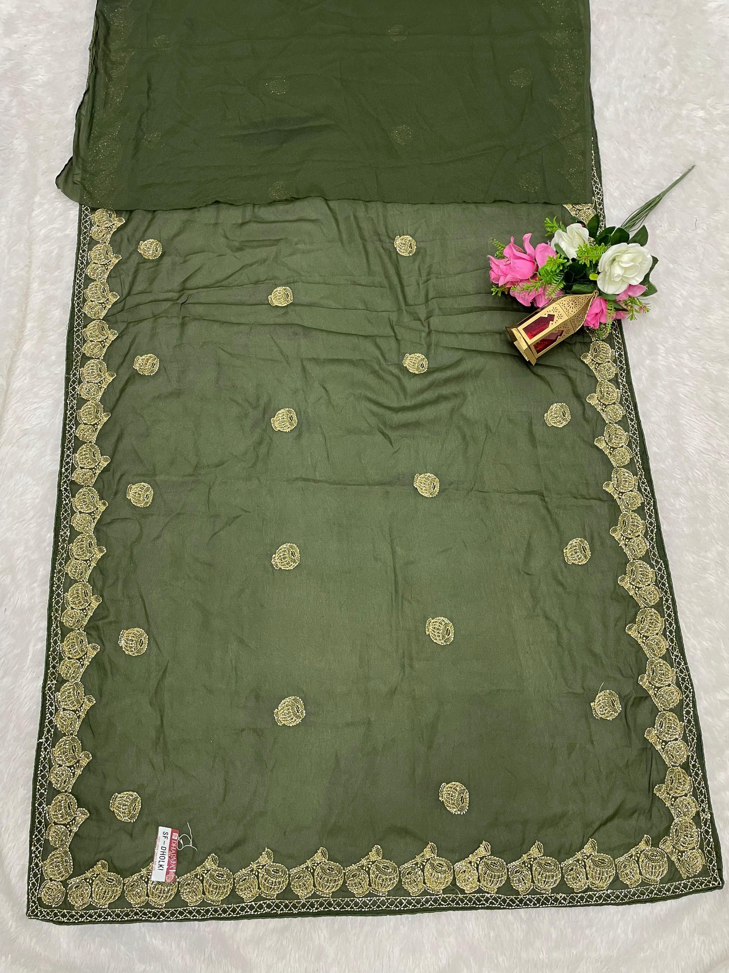 SF-DHOLKI STAR GEORGETTE SAREE WITH DAMRU DESIGN WITH EMBROIDERY WORK WITH HANDWORK ALLOVER WITH BEAUTIFUL MONO BLOUSE
