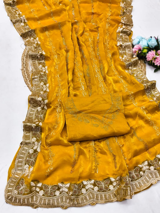 DF-BUTTERFLY FENDI CHIFFON SAREE WITH EMBROIDERY WORK WITH MULTI SIROSKI WITH WORKING BLOUSE