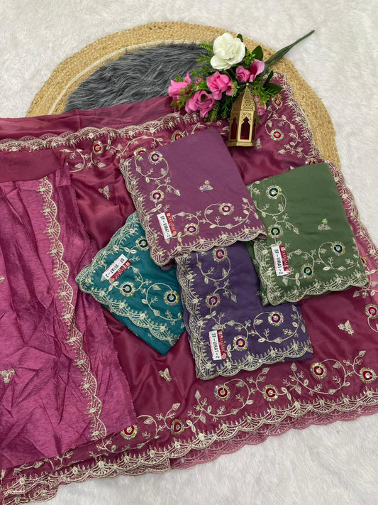 SF-VIRAT-2 CHOCLATE FABRIC SAREE WITH BEAUTIFUL PETHA WORK WITH THREAD WORK AND SEQUENCE WORK WITH HEAVY BLOUSE