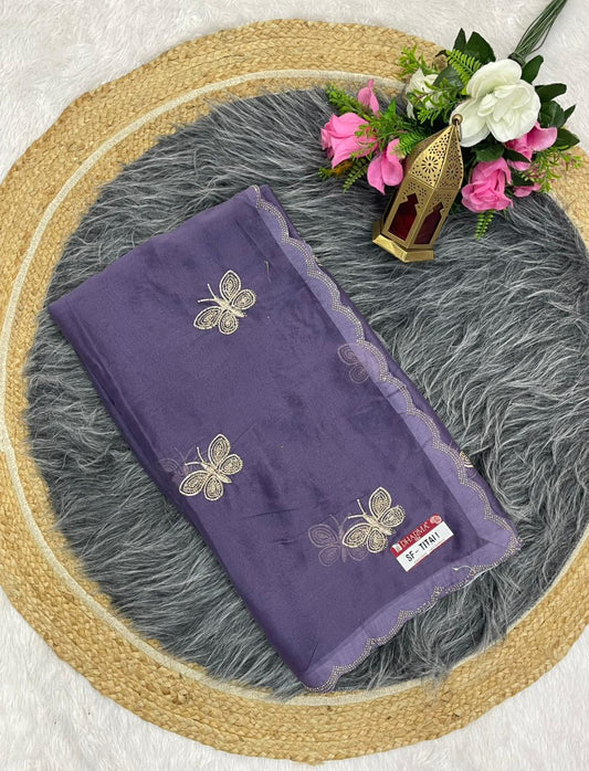 SF-TITALI STAR GEORGETTE SAREE WITH BEAUTIFUL BUTTERFLY DESIGN WITH DMC SIROSKI WORK WITH CUT WORK WITH BLOUSE