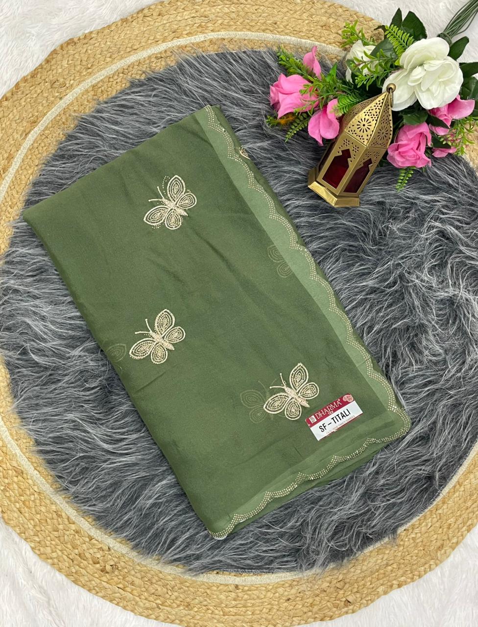 SF-TITALI STAR GEORGETTE SAREE WITH BEAUTIFUL BUTTERFLY DESIGN WITH DMC SIROSKI WORK WITH CUT WORK WITH BLOUSE