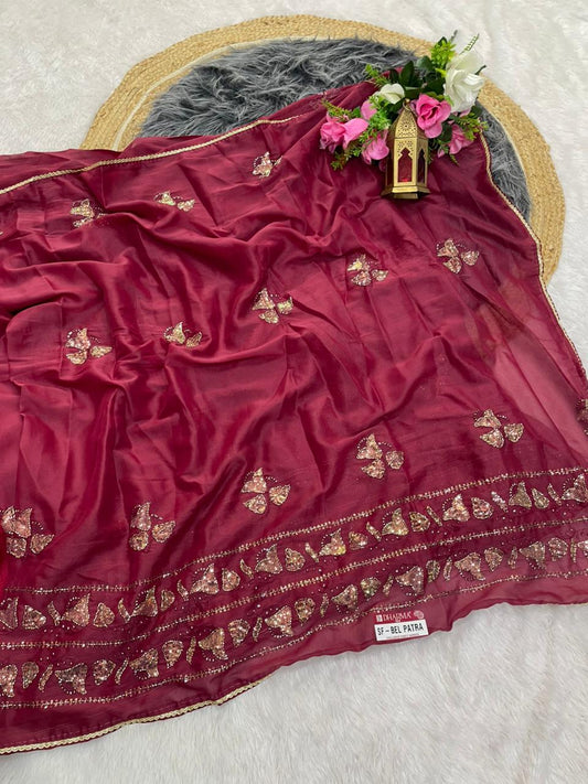 SF-BEL PATRA STAR GEORGETTE SAREE WITH BEAUTIFUL DESIGN WITH HAND WORK WITH SEQUENCE WORK WITH BLOUSE
