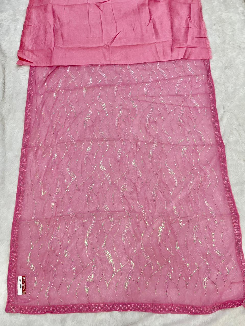 SB-SHEFALI SIMMER SAREE WITH BEAUTIFUL SEQUENCE WORK WITH BEAUTIFUL DMC SIROSKI BORDER