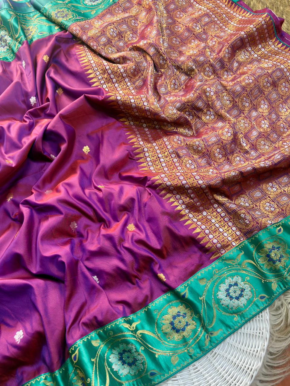 SA-7088 SOFT SILK FABRIC SAREE WITH BEAUTIFUL RICH PALLU DESIGN WITH HEAVY SIROSKI WORK ON SAREE WITH SATIN FABRIC BORDER WITH TASSELS