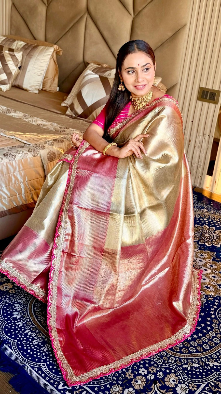 SA-7046 Silk saree with banarasi jaree with lace, catlog saree viral item