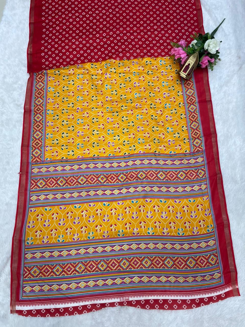 CP-7129 MAL COTTON SAREE WITH BEAUTIFUL PRINT WITH BLOUSE AND PALLU