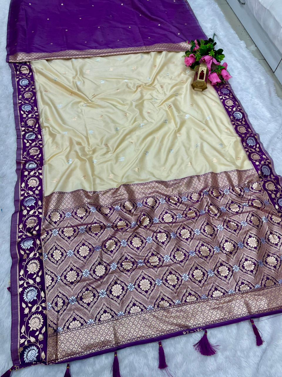 AJ-JALAR SOFT SILK SAREE WITH SATIN PATTA BORDER WITH WHITE COMMON DESIGN WITH RICH PALLU WITH DOUBLE JAREE CONCEPT WITH CONTRAST BORDER WITH BEAUTIFUL CONTRAST BLOUSE