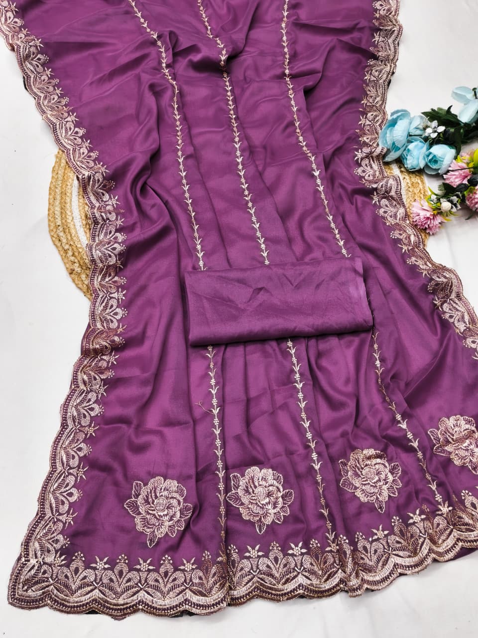 DF-RIWA-2 STAR GEAORGETTE FABRIC SAREE WITH EMBROIDERY WORK WITH BEAUTIFUL DESIGN WITH BLOUSE