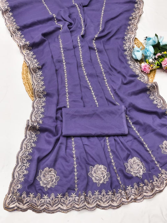 DF-RIWA-2 STAR GEAORGETTE FABRIC SAREE WITH EMBROIDERY WORK WITH BEAUTIFUL DESIGN WITH BLOUSE