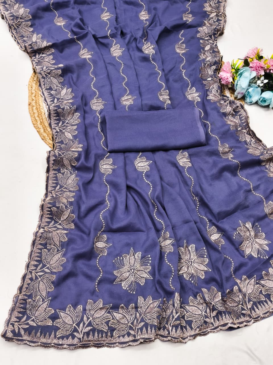 DF-NANDANI STAR GEAORGETTE FABRIC SAREE WITH EMBROIDERY WORK WITH BEAUTIFUL DESIGN WITH BLOUSE