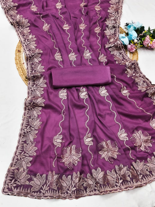 DF-NANDANI STAR GEAORGETTE FABRIC SAREE WITH EMBROIDERY WORK WITH BEAUTIFUL DESIGN WITH BLOUSE