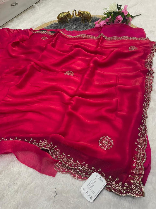DF-PRACHI FENDI FABRIC SAREE WITH BEAUTIFUL SAREE WITH HEAVY JARKAN WORK ON BORDER AND BUTTA WITH CUT WORK WITH HEAVY BLOUSE
