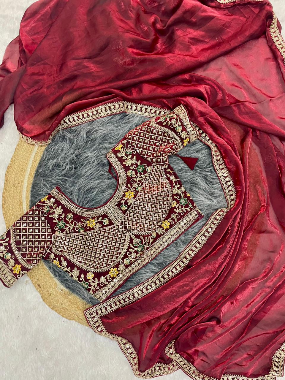 DF-AABHAR Satin Silk Saree with embroidery work with sequence work with thread work with heavy stitched blouse