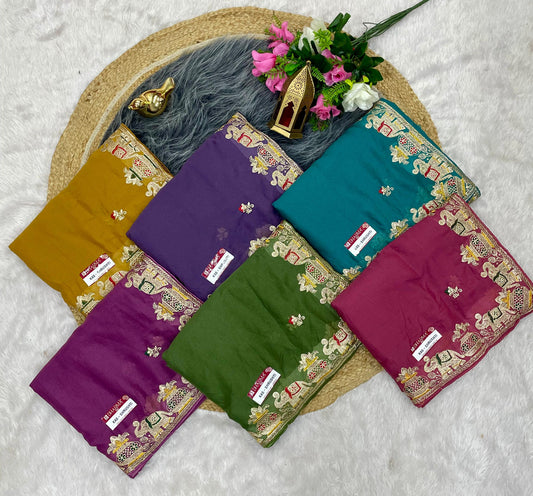 KAS-SHRUSHTI STAR GEORGETTE FABRIC SAREE WITH BEAUTIFUL DESIGN WITH EMBROIDERY WORK WITH BEAUTIFUL GAJRAJ DESUGN WITH BLOUSE