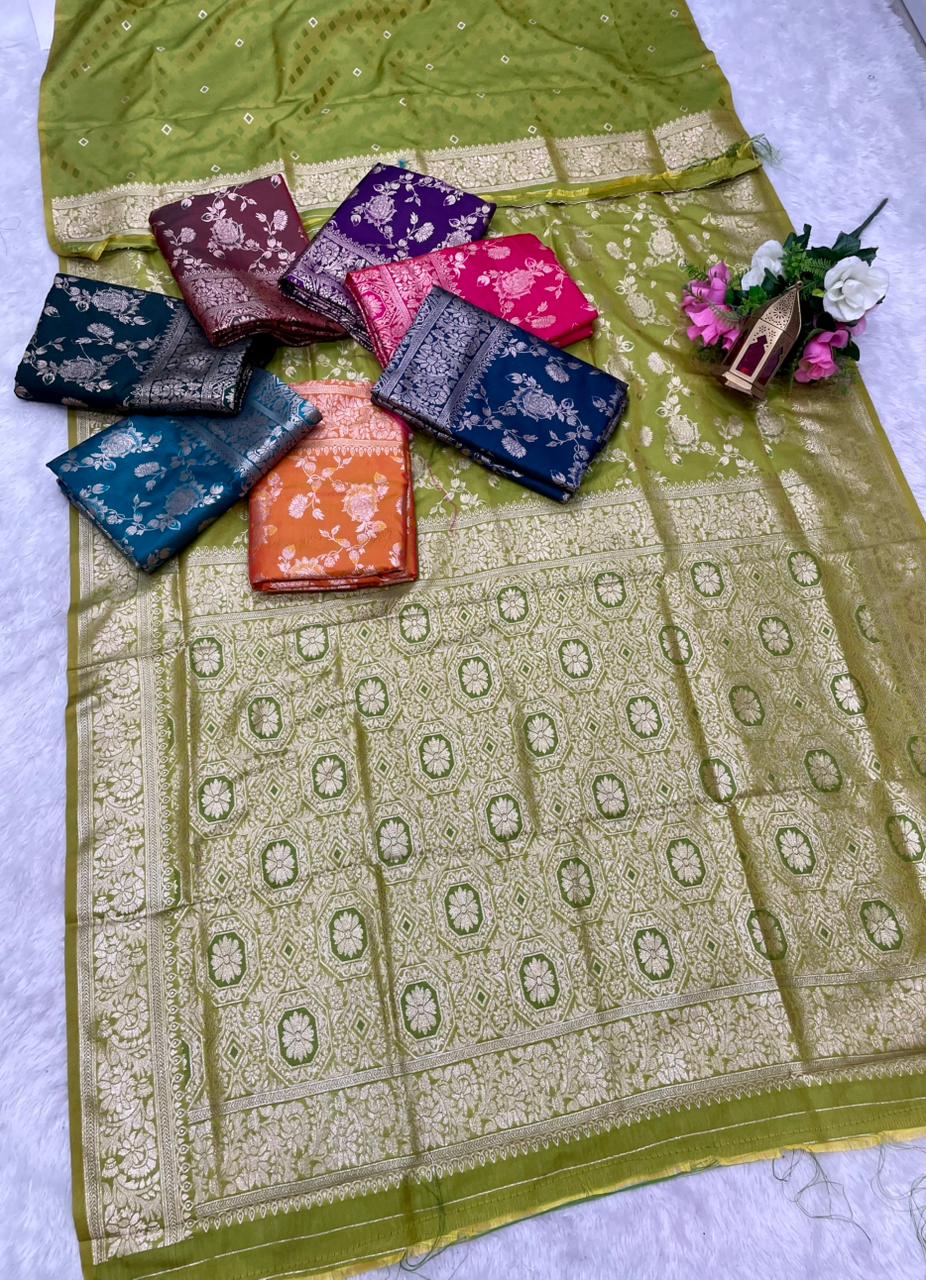 AJ-SANAYA SOFT SILK FABRIC SAREE WITH RICH PALLU DESIGN WITH HEAVY JHAL DESIGN WITH BUTTI BLOUSE