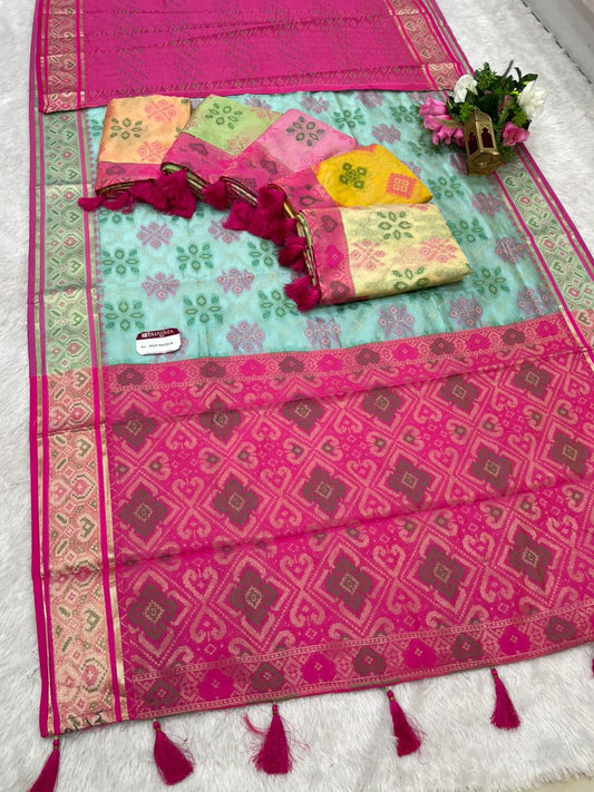 AJ-RICH PATOLA COTTON SAREE WITH BEAUTIFUL MEENAKARI WORK WITH BEAUTIFUL DESIGN WITH LUXURY TASSELS WITH BLOUSE
