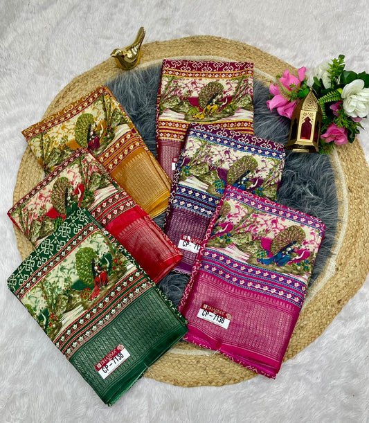 CP-7138 DOLA SAREE WITH BEAUTIFUL RICH PALLU AND BEAUTIFUL DESIGN WITH JACQUARD BORDER WITH BEAUTIFUL BLOUSE