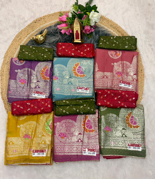 SB-DESI GIRL STAR GEORGETTE FABRIC SAREE WITH BEATIFUL PALLU AND DESIGN WITH CONTRAST BLOUSE