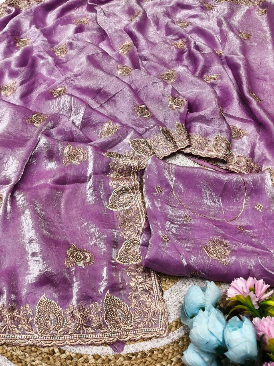 DF-JIGNA SATIN SAREE WITH EMBROIDERY WORK WITH DIAMOND WORK WITH BEAUTIFUL WORKING BLOUSE
