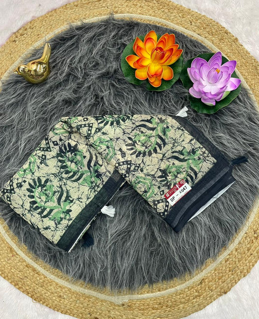 DP-4047 LINEN SAREE WITH LOVELY DEGITAL PRINT WITH BEAUTIFUL DESIGN AND TASSELS