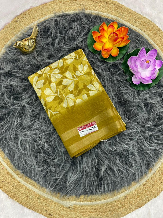DP-4050 LINEN SAREE WITH LOVELY DIGITAL PRINT WITH BEAUTIFUL FLOWER DESIGN