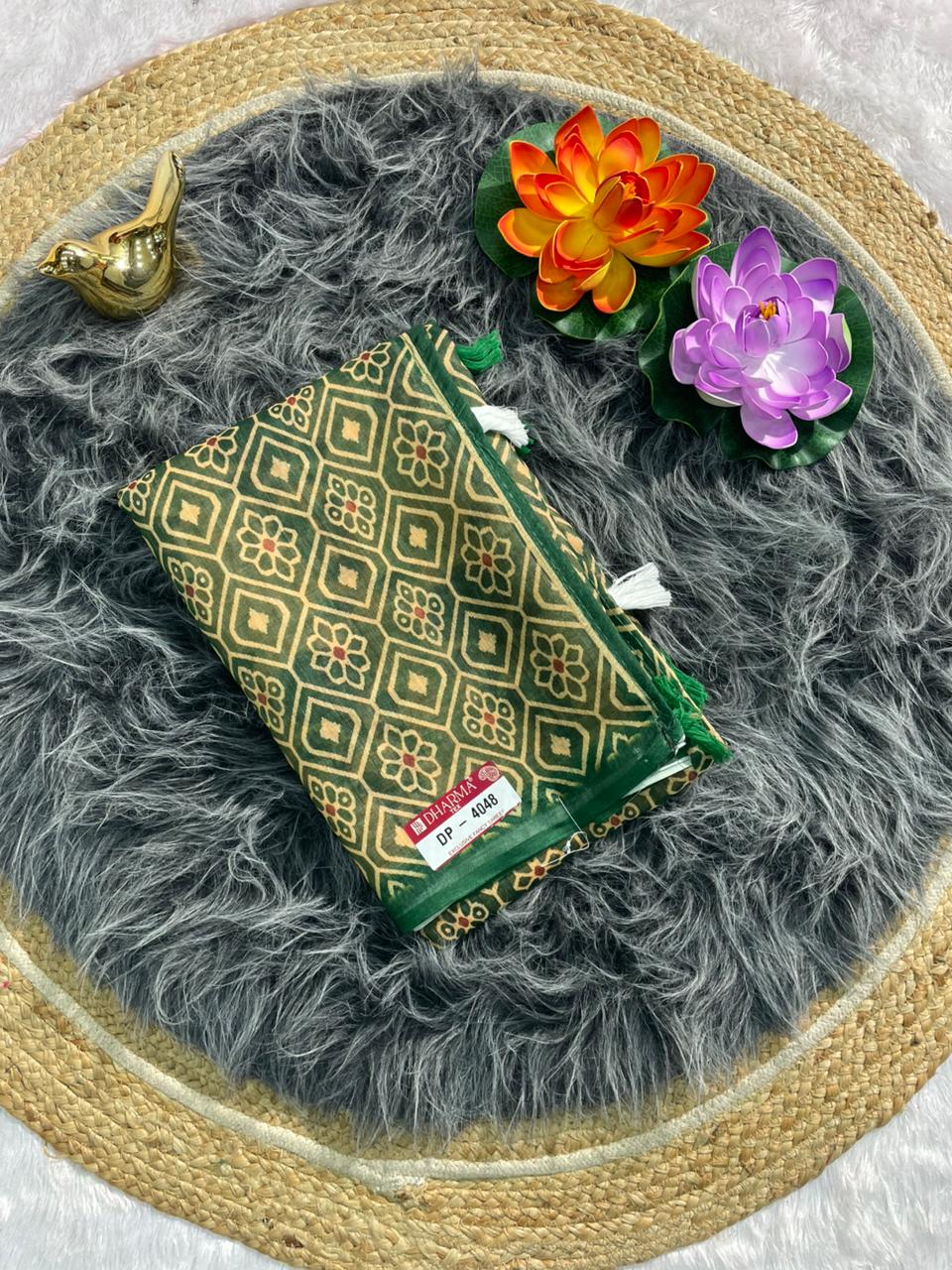 DP-4048 LINEN SAREE WITH LOVELY DIGITAL PRINT WITH BEAUTIFUL DESIGN AND TASSELS