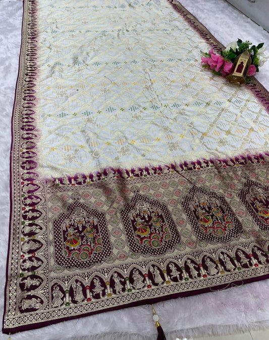 AJ-GAYATRI SOFT SILK SAREE WITH BEAUTIFUL DESIGN WITH HEAVY JARKAN WORK WITH MEENAKARI WORK AND LUXURIOUS TASSELS WITH TRENDING SAREE