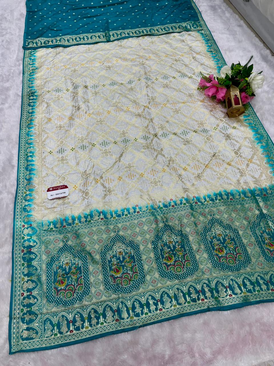 AJ-GAYATRI SOFT SILK SAREE WITH BEAUTIFUL DESIGN WITH HEAVY JARKAN WORK WITH MEENAKARI WORK AND LUXURIOUS TASSELS WITH TRENDING SAREE