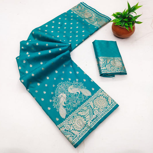 SA-7073 50/600 SOFT SILK SAREE WITH RICH PALLU AND BEAUTIFUL DAMAN PEACOCK DESIGN WITH TONE TO TONE MEENA WORK