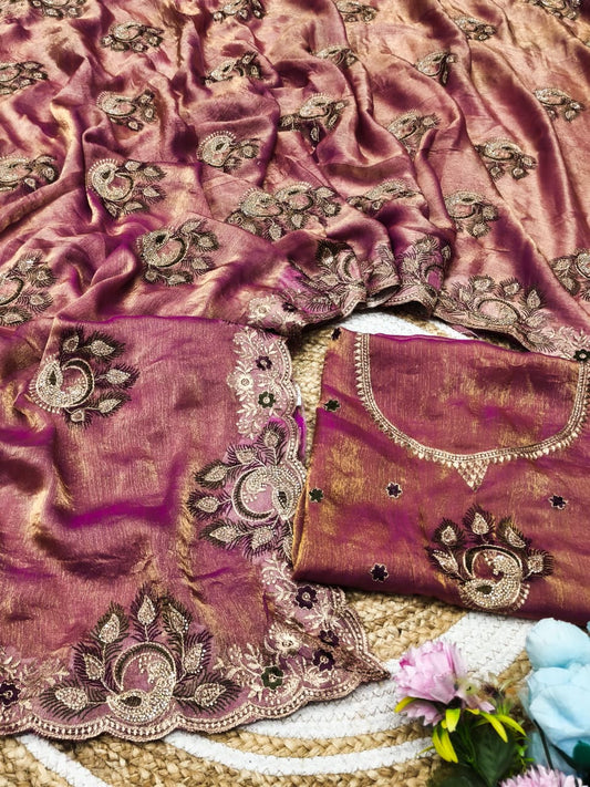 DF-SUMITRA SATIN SILK FABRIC SAREE WITH JARKAN WORK WITH BEAUTIFUL DESIGN WITH HEAVY BLOUSE