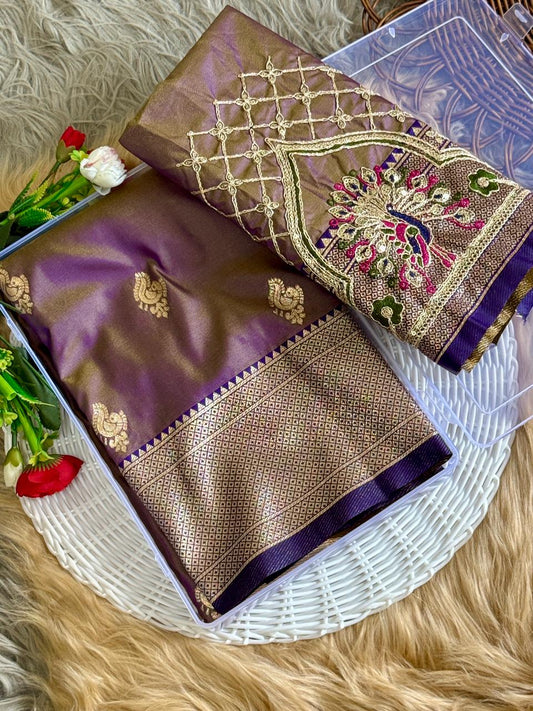 SA-7084 (WITH BOX) SOFT SILK SAREE WITH BEAUTIFUL PAITHANI BORDER WITH MEENA PALLU AND WITH EMBROIDERY WORK BLOUSE