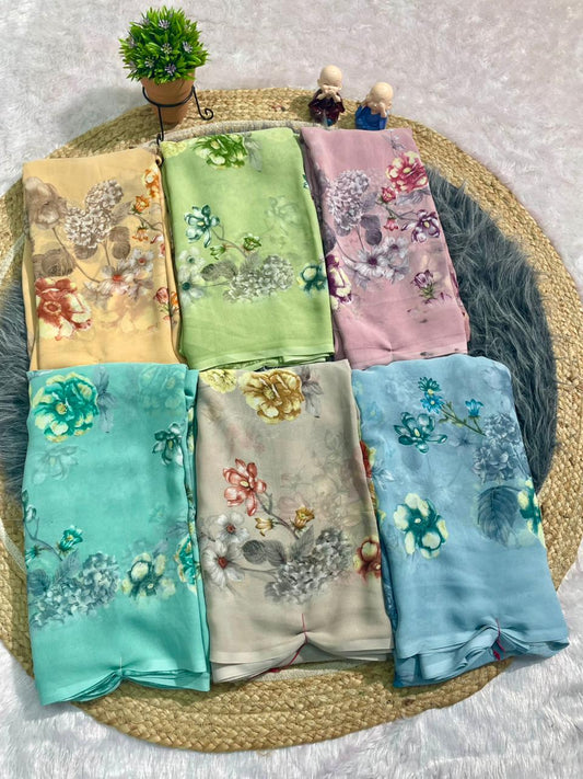 PRINT-3149 RENIYAL FABRIC SAREE WITH BEAUTIFUL FLORAL PRINT WITH SOFT FABRIC