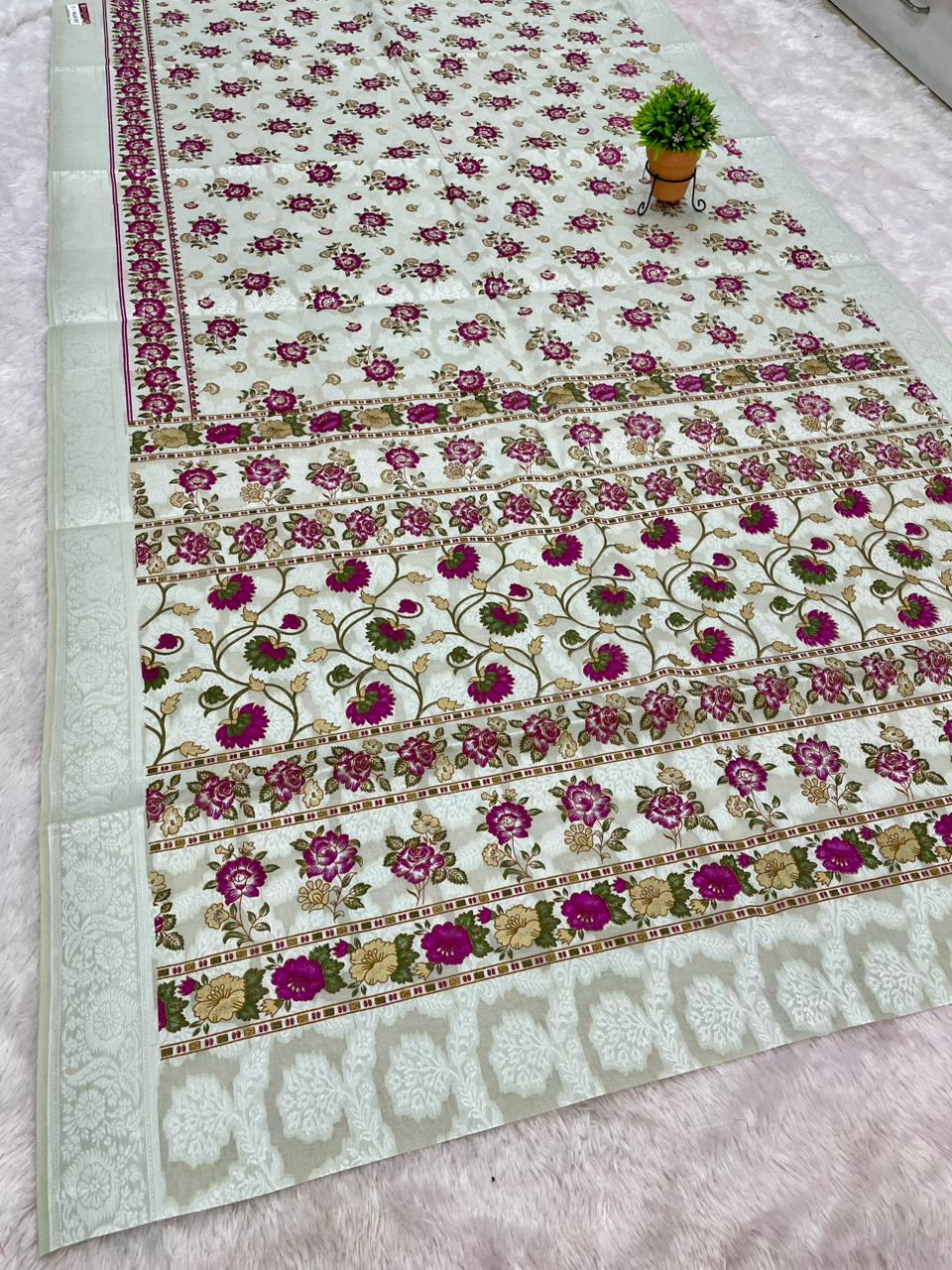 CT-NAGAR DEVI SUTI COTTON FABRIC SAREE WITH BEAUTIFUL RICH PALLU WITH FLORAL DESIGN AND WITHOUT BLOUSE