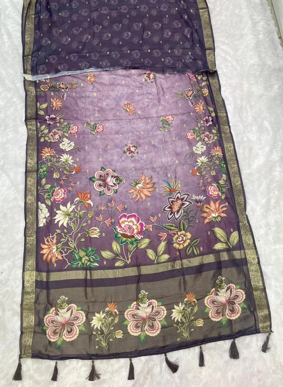 DP-4055 MAL COTTON FABRIC SAREE WITH BEAUTIFUL PALLU DESIGN WITH DIGITAL PRINT WITH FLORAL DESIGN WITH JACAURD BORDER
