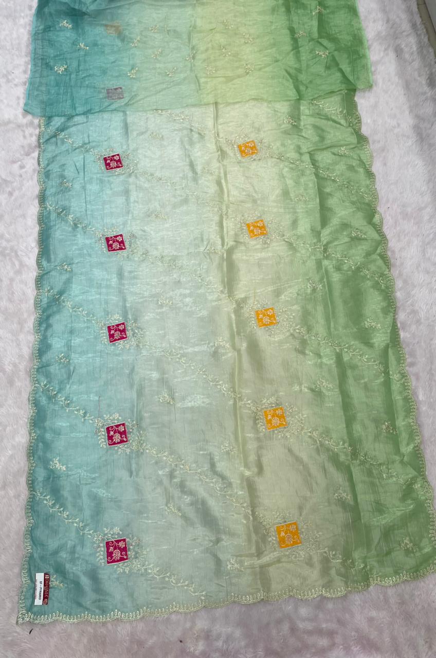 SF-PYRAMID GOLD CRUSH SILK WITH MULTI WORK C PALLU AND CUT WORK SAREE