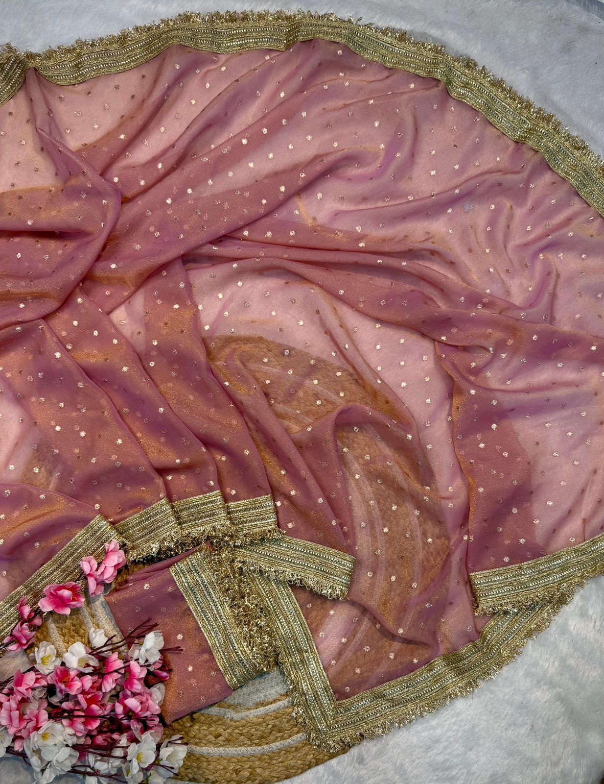 SB-VIRAL-BUTTI NC MOSS FABRIC SAREE WITH BEAUTIFUL VIRAL SAREE WITH SUPER AND SUPER ELEGANT DESIGN WITH ORIGINAL EMBROIDERY WORK WITH BEAUTIFUL LACE WITH SUPER LUXURIOUS GIRLISH LOOK SAREE